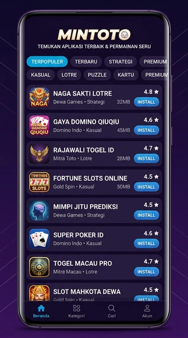 Tampilan katalog aplikasi mintoto